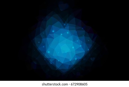 DARK BLUE vector love background with heart. Paper note. Valentine's greeting polygonal card. Triangular illustration for your business. Stock template for your design.