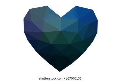 DARK BLUE vector love background with heart. Paper note. Valentine's greeting polygonal card. Triangular illustration for your business. Stock template for your design.