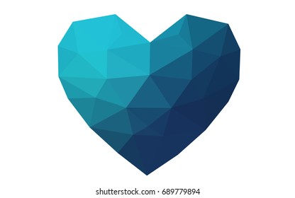 DARK BLUE vector love background with heart. Paper note. Valentine's greeting polygonal card. Triangular illustration for your business. Stock template for your design.