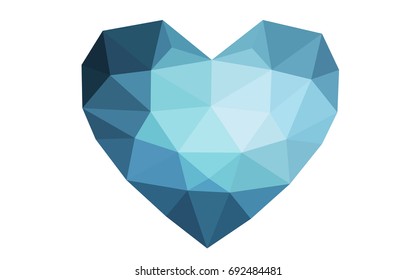 DARK BLUE vector love background with heart. Paper note. Valentine's greeting polygonal card. Triangular illustration for your business. Stock template for your design.
