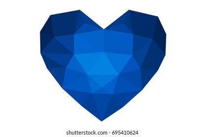 DARK BLUE vector love background with heart. Paper note. Valentine's greeting polygonal card. Triangular illustration for your business. Stock template for your design.