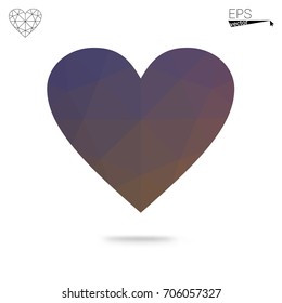 DARK BLUE vector love background with heart. Paper note. Valentine's greeting polygonal card. Triangular illustration for your business. Stock template for your design.