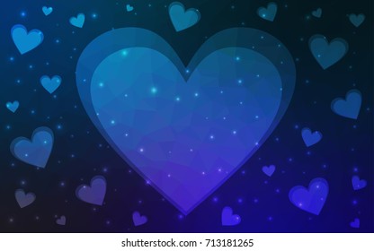 DARK BLUE vector love background with heart. Paper note. Valentine's greeting polygonal card. Triangular illustration for your business. Stock template for your design.