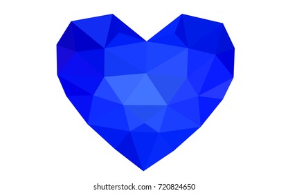DARK BLUE vector love background with heart. Paper note. Valentine's greeting polygonal card. Triangular illustration for your business. Stock template for your design.