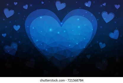 DARK BLUE vector love background with heart. Paper note. Valentine's greeting polygonal card. Triangular illustration for your business. Stock template for your design.