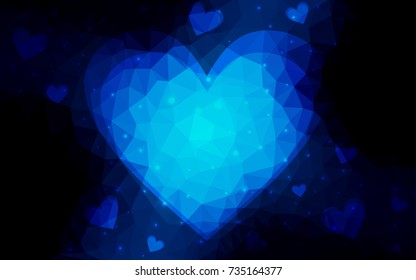 DARK BLUE vector love background with heart. Paper note. Valentine's greeting polygonal card. Triangular illustration for your business. Stock template for your design.