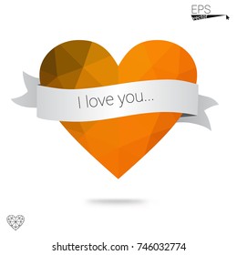 DARK BLUE vector love background with heart. Paper note. Valentine's greeting polygonal card. Triangular illustration for your business. Stock template for your design.