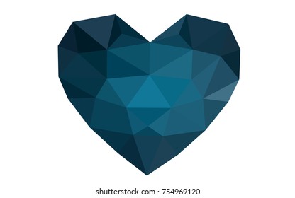 DARK BLUE vector love background with heart. Paper note. Valentine's greeting polygonal card. Triangular illustration for your business. Stock template for your design.