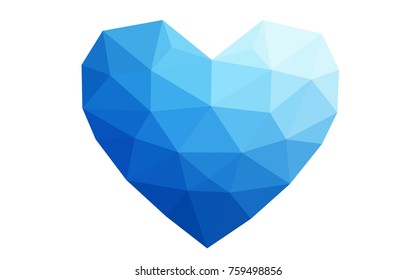 DARK BLUE vector love background with heart. Paper note. Valentine's greeting polygonal card. Triangular illustration for your business. Stock template for your design.