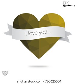 DARK BLUE vector love background with heart. Paper note. Valentine's greeting polygonal card. Triangular illustration for your business. Stock template for your design.