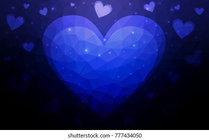 DARK BLUE vector love background with heart. Paper note. Valentine's greeting polygonal card. Triangular illustration for your business. Stock template for your design.