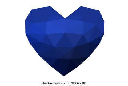 DARK BLUE vector love background with heart. Paper note. Valentine's greeting polygonal card. Triangular illustration for your business. Stock template for your design.