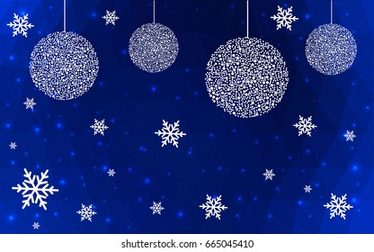 DARK BLUE vector low poly crystal background with snowflakes. Polygon christmas design pattern . Low poly illustration of New Year celebration.