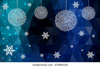 DARK BLUE vector low poly crystal background with snowflakes. Polygon christmas design pattern . Low poly illustration of New Year celebration.