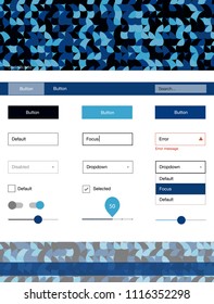 Dark BLUE vector Material Design Kit with dots. Beautiful ui ux kit with colorful dots in its header. This sample is for your website.