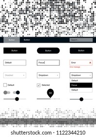 Dark BLUE vector Material Design Kit with dots. Beautiful ui ux kit with colorful dots in its header. This sample is for your website.