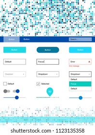 Dark BLUE vector Material Design Kit with dots. Simple Material Design Kit with colorful dots in header. Simple colorful design for websites.