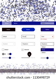 Dark BLUE vector Material Design Kit with dots. Colorful ui/ux kit with header consisted of spheres. Modern template for your landing page.