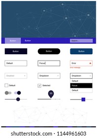 Dark BLUE vector Material Design Kit with lines, circles. Style guide in polygonal style with triangles, circles. Simple colorful design for websites.