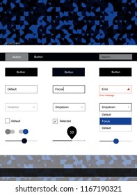 Dark BLUE vector Material Design Kit with dots. Web ui kit with abstract gradient circles in its header. Modern template for your landing page.
