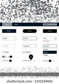 Dark BLUE vector Material Design Kit with dots. Web ui kit with abstract gradient circles in its header. This sample is for your website.