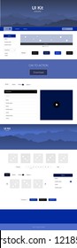 Dark BLUE vector Material Design Kit with hills. Colorful Style guide with mountains on abstract background. Simple colorful design for tourist websites.