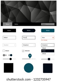 Dark BLUE vector Material Design Kit with lines. Colorful ui/ux kit with header consisted of triangles. This template you can use for websites.
