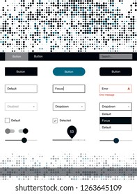 Dark BLUE vector Material Design Kit with dots. Web ui kit with abstract gradient circles in its header. Modern template for your landing page.