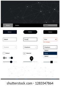 Dark BLUE vector Material Design Kit with lines, circles. Colorful ui/ux kit with triangles, circles in header. Simple colorful design for websites.