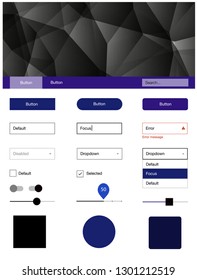 Dark BLUE vector Material Design Kit with lines. Colorful Style guide with triangles on abstract background. This template you can use for landing pages.