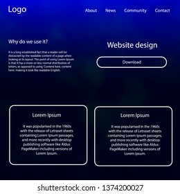 Dark BLUE vector Material Design Kit with stars. Colorful ui/ux kit with header consisted of clouds & stars. This template you can use for landing pages.