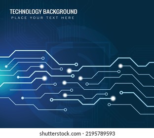 Fondo de la placa base del vector azul oscuro con elementos electrónicos de la tarjeta de circuito.