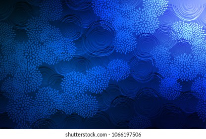 Dark BLUE vector natural abstract template. Shining colored illustration with flowers in doodle style. Hand painted design for web, leaflet, textile.