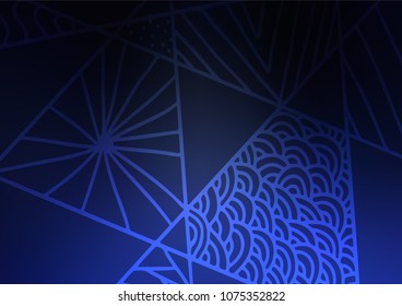 Dark BLUE vector natural abstract pattern. Shining colored illustration with doodles in Zen tangle style. The pattern can be used for wallpapers and coloring books.