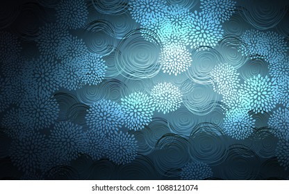 Dark BLUE vector natural abstract template. Flowers on blurred abstract background with gradient. The pattern can be used for coloring books and pages for kids.