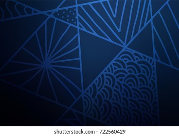 Dark BLUE vector natural abstract pattern. Blurred decorative design in Indian style with Zen tangles. The elegant pattern can be used as a part of a brand book.