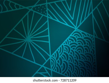 Dark BLUE vector natural abstract pattern. Colorful illustration in abstract style with doodles and Zen tangles. The pattern can be used for heads of websites and designs.
