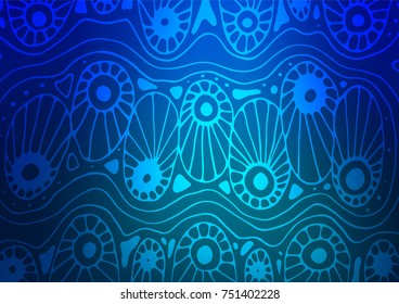 Dark BLUE vector natural abstract background. A vague abstract illustration with doodles in Indian style. Hand painted design for web, wrapping, wallpaper.