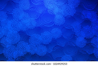 Dark BLUE vector natural elegant template. Sketchy doodles with flowers on blurred background. A completely new template for your business design.