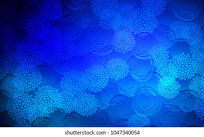 Dark BLUE vector natural elegant background. A vague abstract illustration with flowers in doodles style. The textured pattern can be used for website.
