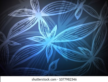 Dark BLUE vector natural elegant background. Doodles on blurred abstract background with gradient. The pattern can be used for wallpapers and coloring books.