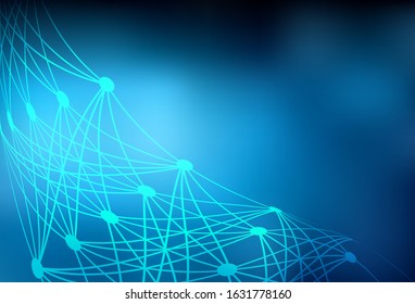 Dark BLUE vector pattern with artificial intelligence network. Abstract illustration with links and dots of AI. Pattern for  poster, banner of technology.