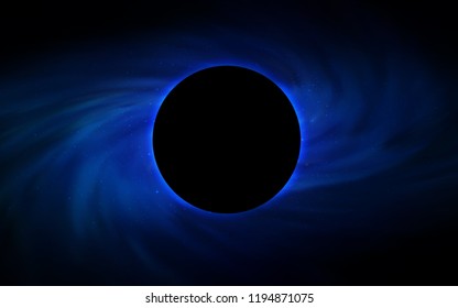 Dark BLUE vector pattern with a black hole, stars. Colorful illustration of a black hole on a starry backdrop. Backdrop for Black Friday promotions.