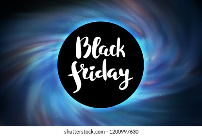 Dark BLUE vector pattern with a black hole, stars. Colorful black hole with shining night sky stars. Pattern for posters, banners of sales.