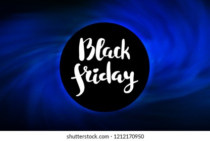 Dark BLUE vector pattern with a black hole, stars. Colorful black hole with shining night sky stars. Template for Black Friday sales.