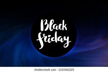 Dark BLUE vector pattern with a black hole, stars. Decorative design in space style with a black hole. Backdrop for Black Friday promotions.