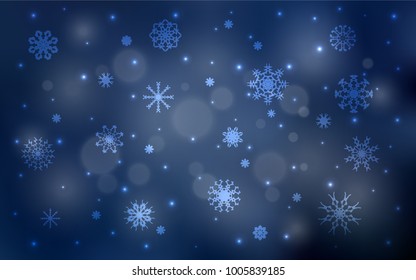 Dark BLUE vector pattern with christmas snowflakes. Modern geometrical abstract illustration with crystals of ice. The pattern can be used for year new  websites.