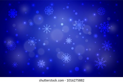 Dark BLUE vector pattern with christmas snowflakes. Modern geometrical abstract illustration with crystals of ice. The template can be used as a new year background.