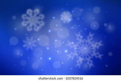 Dark BLUE vector pattern with christmas snowflakes. Decorative shining illustration with snow on abstract template. The pattern can be used for year new  websites.