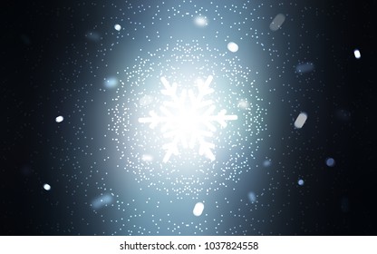 Dark BLUE vector pattern with christmas snowflakes. Snow on blurred abstract background with gradient. The pattern can be used for year new  websites.